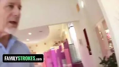 Family Strokes - Perv Stepdad Showers His Sexy Stepdaughter In Cum After Hardcore Fuck On The Couch