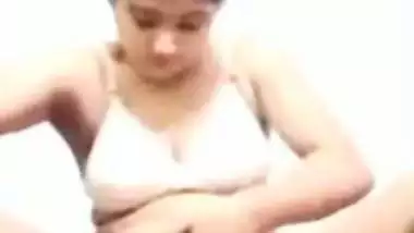 Horny wife fingering live on a video call with ex-lover