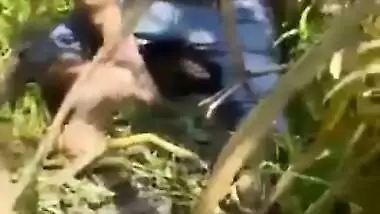 XXX show of Desi girl and boy fooling around on camera in the field