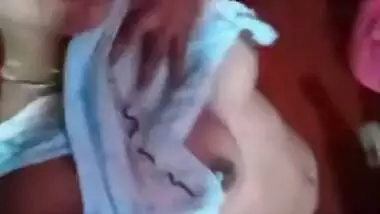 XXX selfie of young Desi woman who pulls nightgown up to show tits