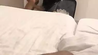 Wife in hotel room during honeymoon walks nude