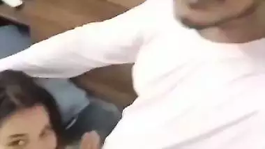 Cute girlfriend hot blowjob to boyfriend with smile