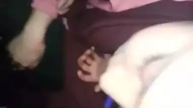 Shy girlfriend sucking dick of lover through pant zip open