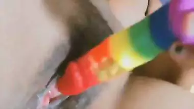 White orgasm pussy masturbation with dildo by horny girl