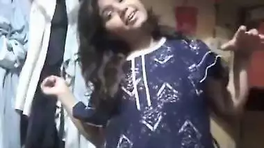 Cute chubby Indian GF lifting nighty and showing pussy